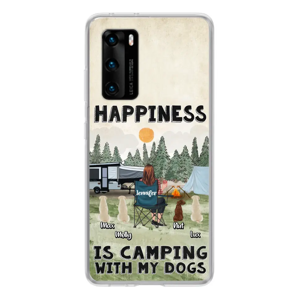 Personalized Camping Phone Case - Gift Idea For Girl & Dogs - Up to 4 Dogs - Happiness Is Camping With My Dogs - Case For Oppo/Xiaomi/Huawei