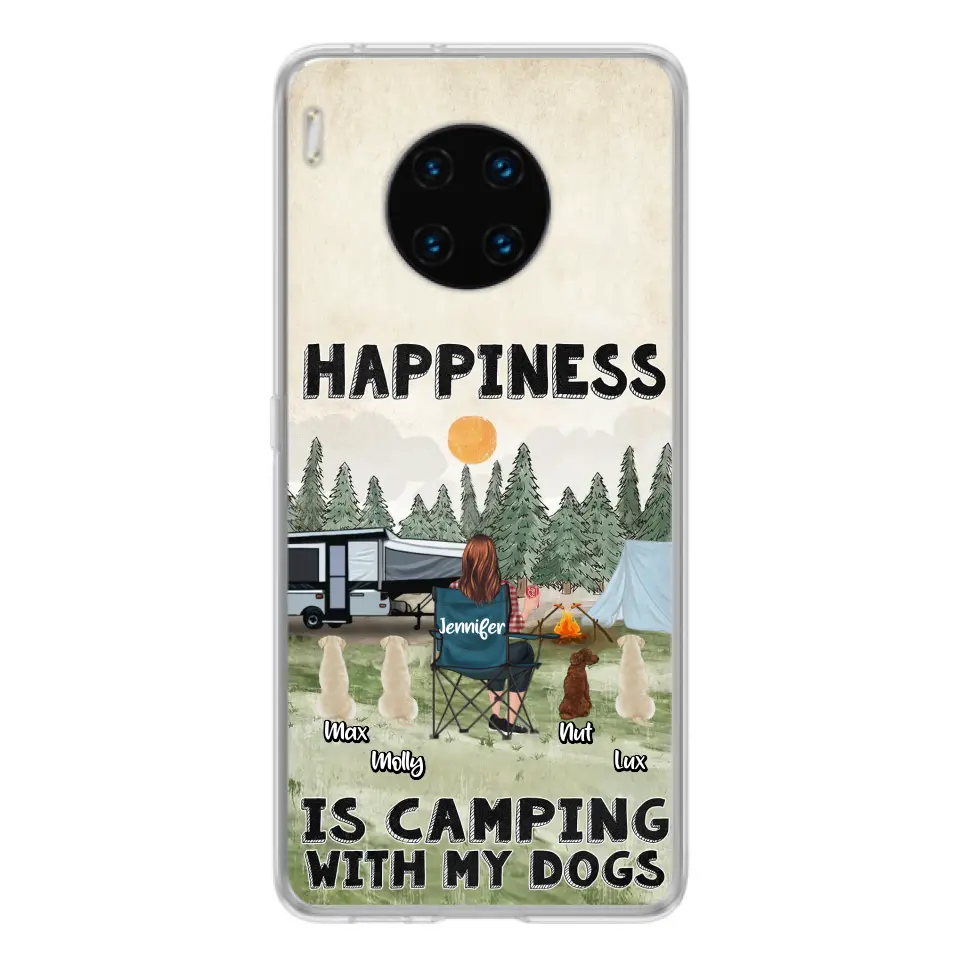 Personalized Camping Phone Case - Gift Idea For Girl & Dogs - Up to 4 Dogs - Happiness Is Camping With My Dogs - Case For Oppo/Xiaomi/Huawei