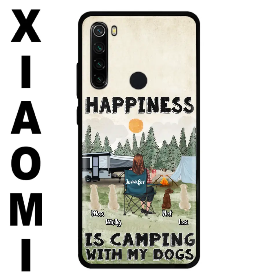 Personalized Camping Phone Case - Gift Idea For Girl & Dogs - Up to 4 Dogs - Happiness Is Camping With My Dogs - Case For Oppo/Xiaomi/Huawei