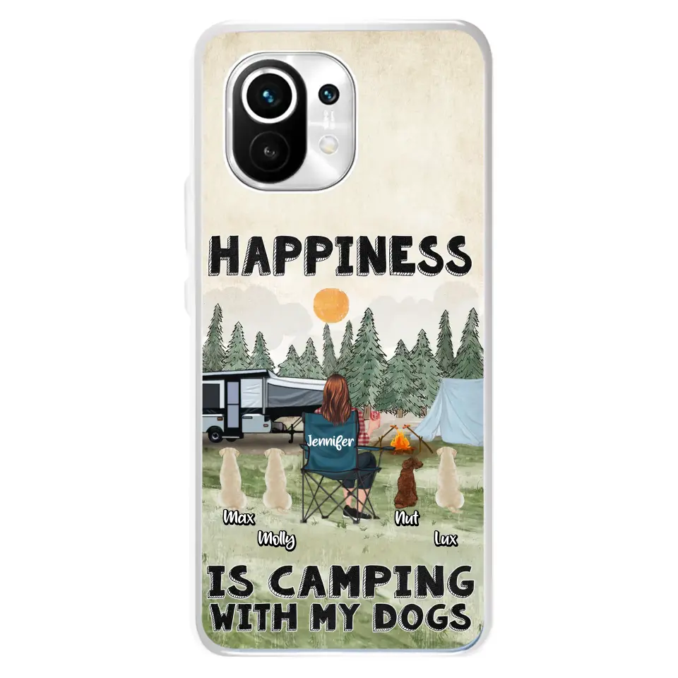 Personalized Camping Phone Case - Gift Idea For Girl & Dogs - Up to 4 Dogs - Happiness Is Camping With My Dogs - Case For Oppo/Xiaomi/Huawei