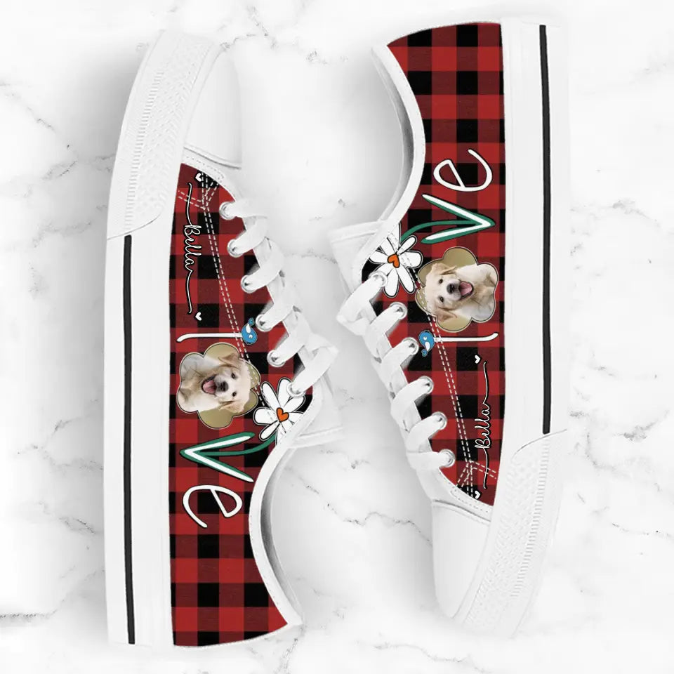 Personalized Dog Photo Caro Pattern Sneakers - Gift Idea For Dog Lovers - Birthday/Christmas Day Gift