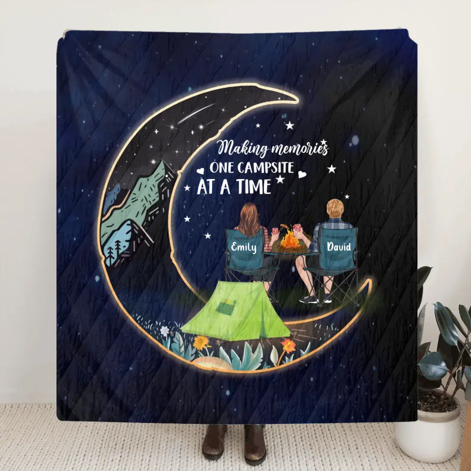 Personalized Camping Couple Fleece Throw Blanket/Quilt - Gift Idea For Him/Her/Couple - Making Memories One Campsite At A Time