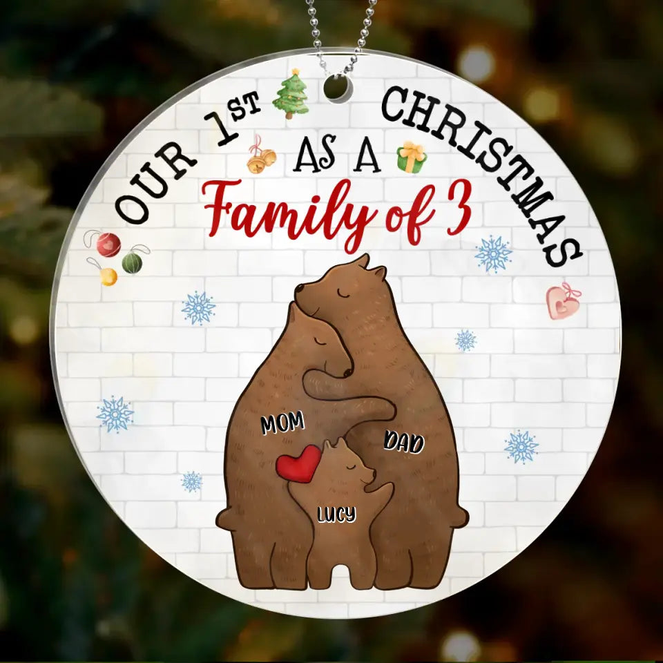 Personalized Bear Family Acrylic/Wooden Ornament - Couple/Parents With Up to 4 Kids - Christmas Gift Idea For Family - Our 1st Christmas As A Family Of 3