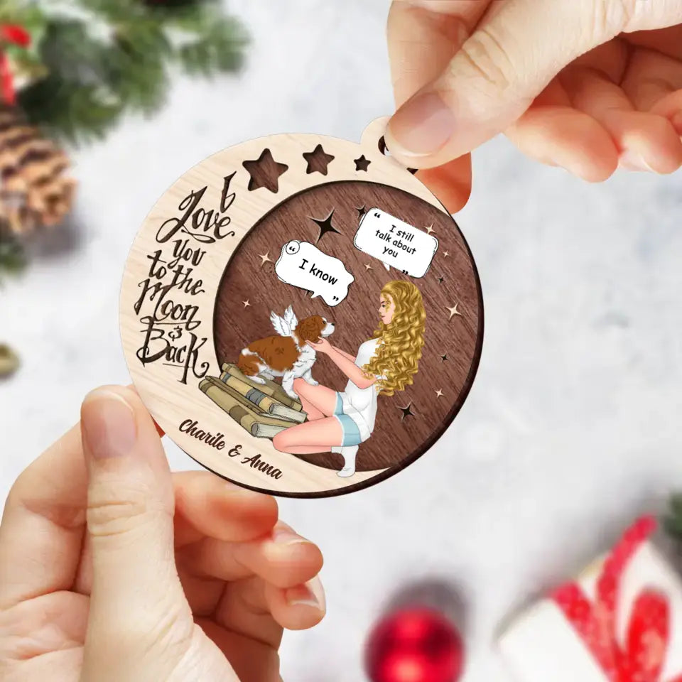 Personalized Memorial Hugging Dog Circle Wooden Ornament - Memorial Gift Idea For Dog Mom - I Love You To The Moon & Back