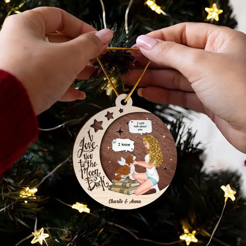 Personalized Memorial Hugging Dog Circle Wooden Ornament - Memorial Gift Idea For Dog Mom - I Love You To The Moon & Back