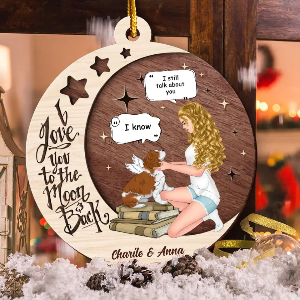 Personalized Memorial Hugging Dog Circle Wooden Ornament - Memorial Gift Idea For Dog Mom - I Love You To The Moon & Back