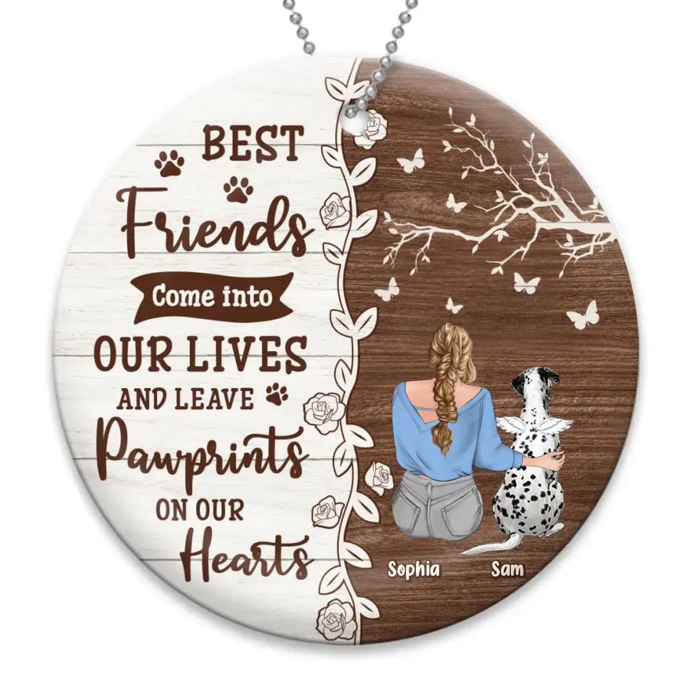 Personalized Memorial Dog Circle Wooden Ornament - Up to 3 Pets - Memorial Gift Idea For Dog/Cat Lover - Best Friends Come Into Our Lives And Leave Paw Prints On Our Hearts