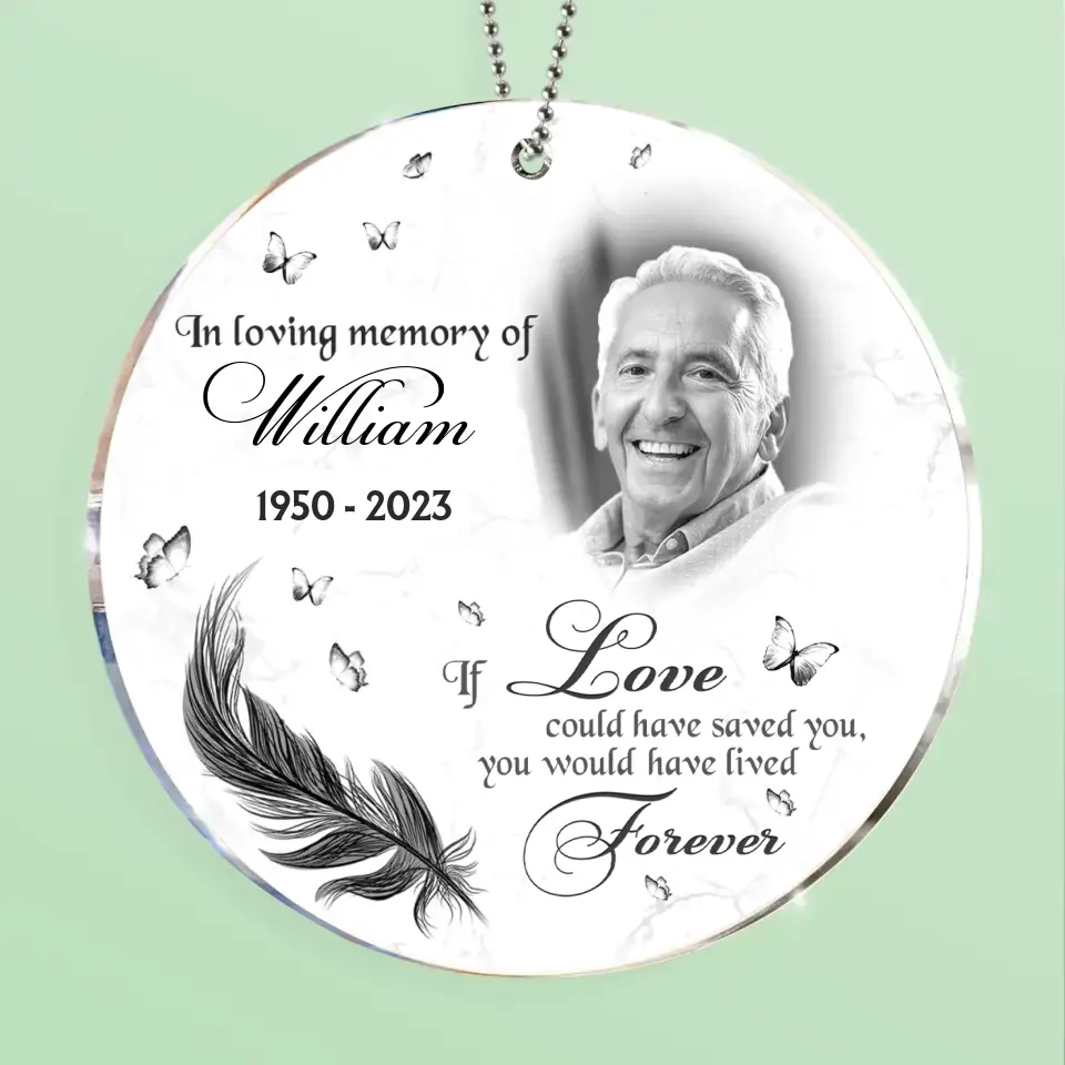 Personalized Memorial Photo Circle Acrylic Ornament - Memorial Gift For Family Member/Pet Owner - If Love Could Have Saved You You Would Have Lived Forever