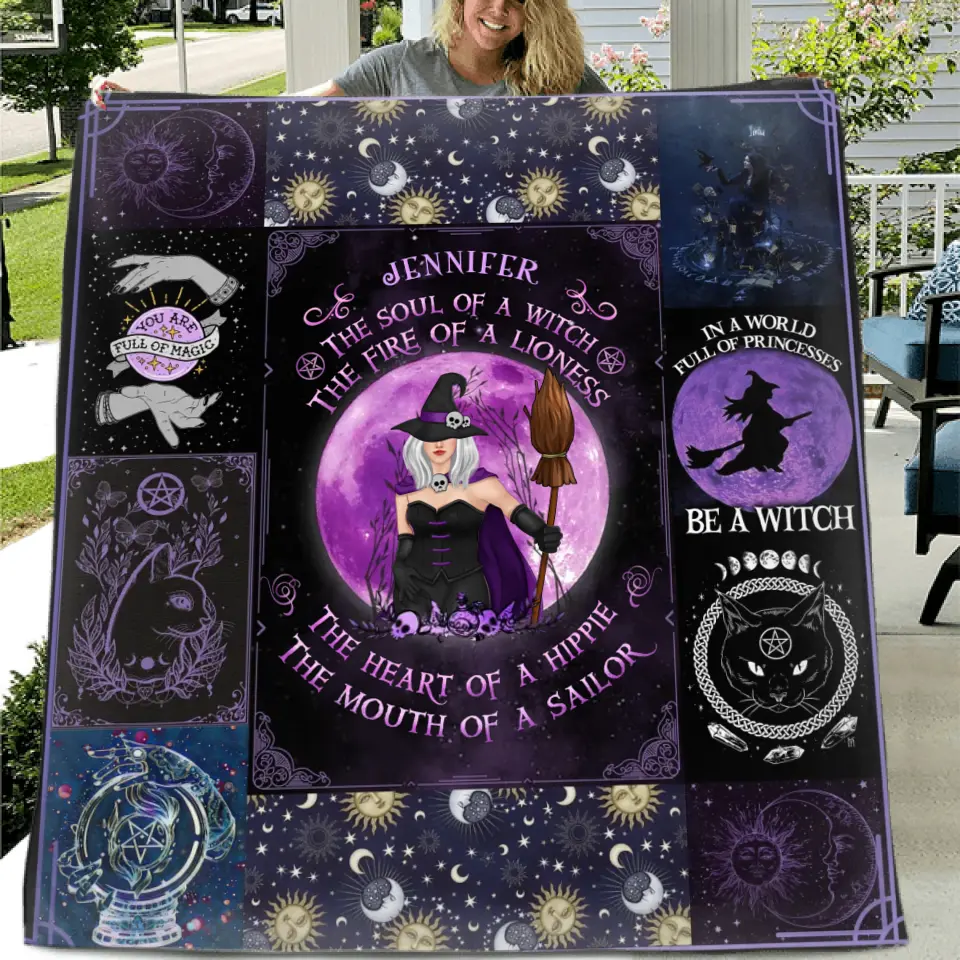 Personalized Witch Quilt/Fleece Throw Blanket - Halloween Gift Idea For Witch Lovers - The Soul of A Witch The Fire Of A Lioness