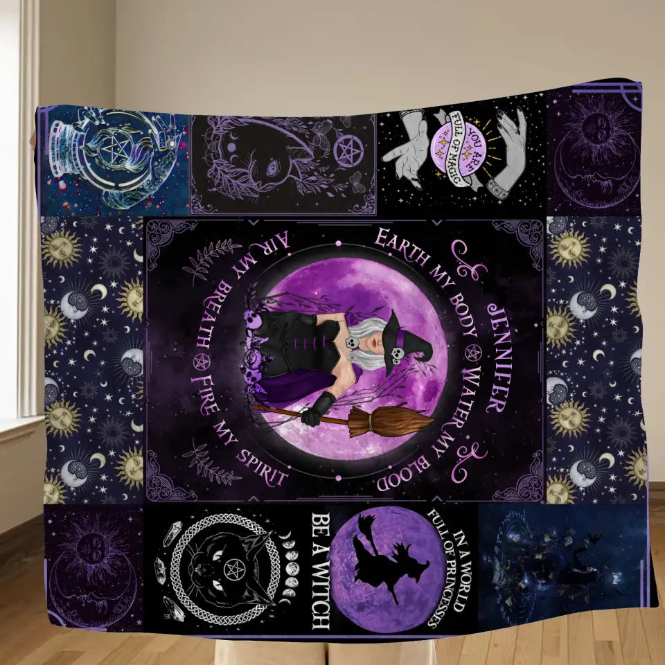 Personalized Witch Quilt/Fleece Throw Blanket - Halloween Gift Idea For Witch Lovers - Earth My Body Water My Blood Air My Breath Fire My Spirit