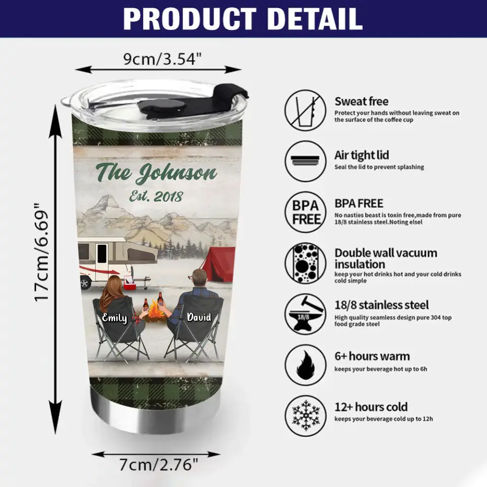 Personalized Camping Tumbler - Couple/Parents With Up to 3 Kids And 3 Pets - Gift Idea For Couple/Family/Camping Lover - Let's Sit By The Campfire And Watch People Park Their Campers