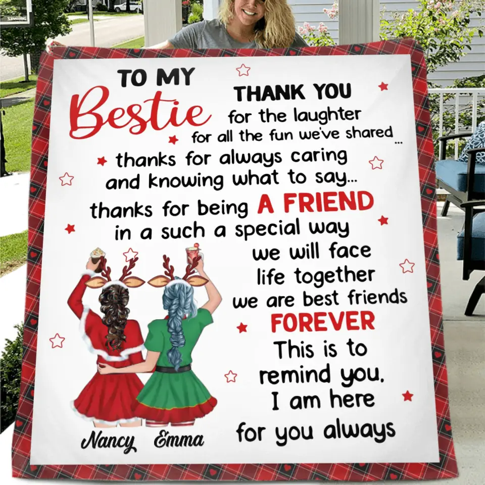 Personalized To My Bestie Quilt/Fleece Blanket - Gift Idea For Friends - To My Bestie Thank You For The Laughter For All The Fun We've Shared