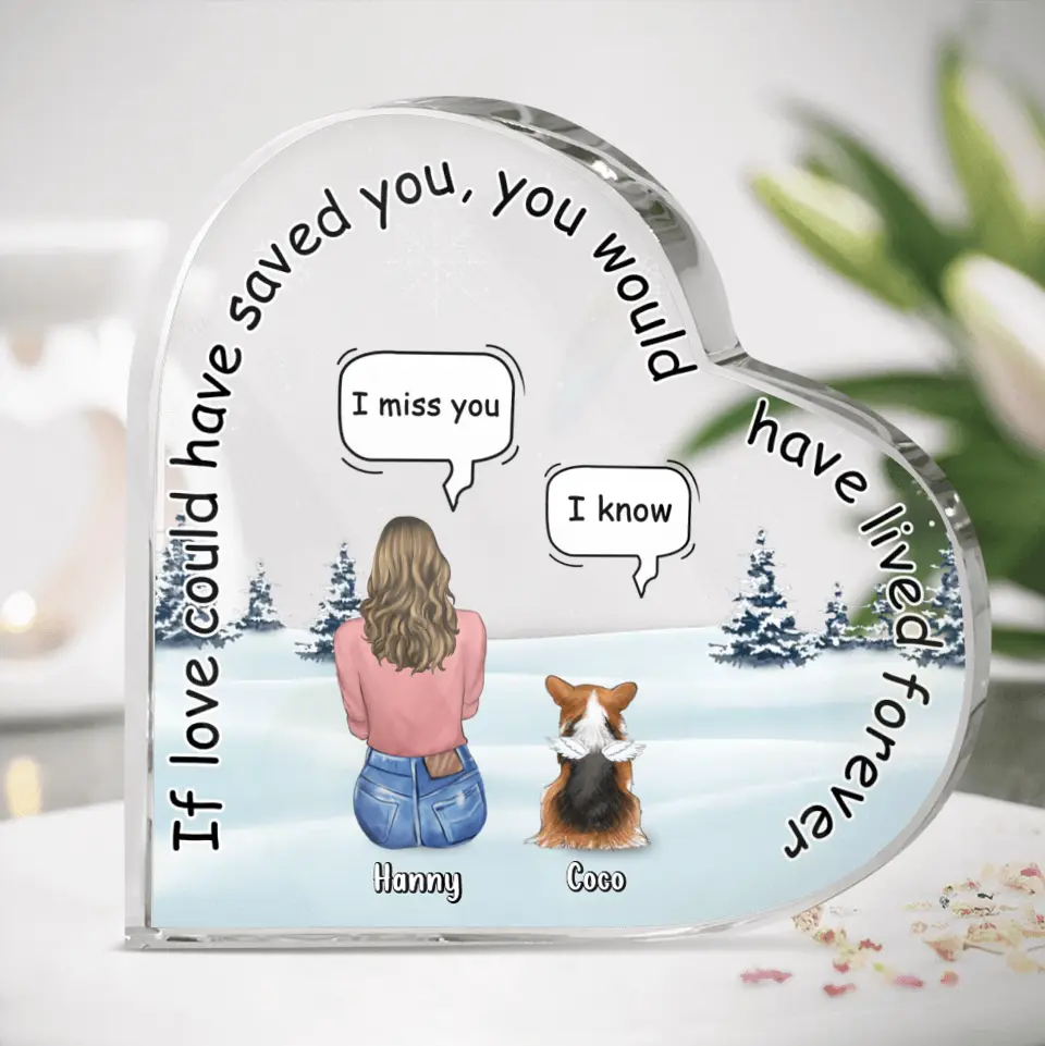 Personalized Memorial Pet Crystal Heart - Adult/Couple/Family With Up to 4 Pets - Gift Idea For Couple/Dog/Cat Lover - If Love Could Have Saved You You Would Have Lived Forever