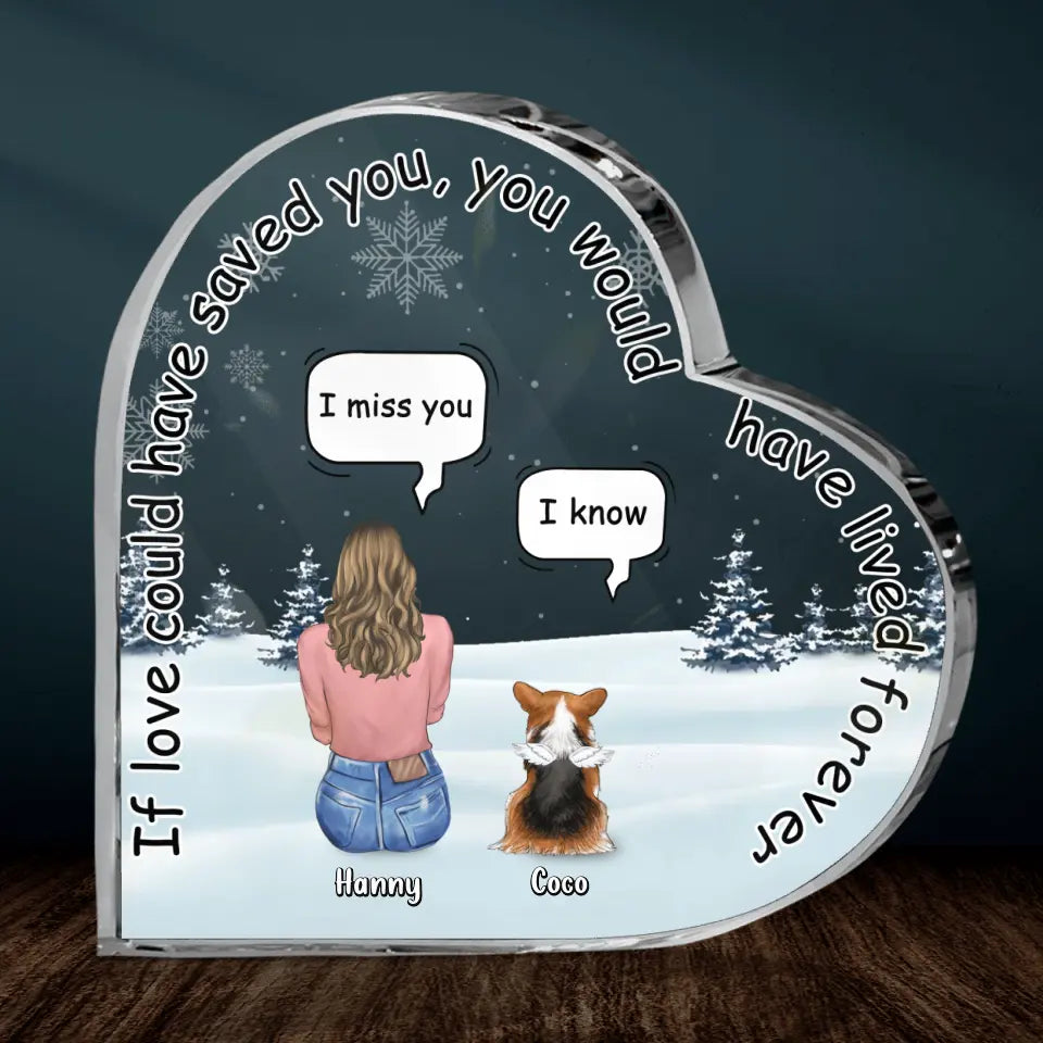 Personalized Memorial Pet Crystal Heart - Adult/Couple/Family With Up to 4 Pets - Gift Idea For Couple/Dog/Cat Lover - If Love Could Have Saved You You Would Have Lived Forever