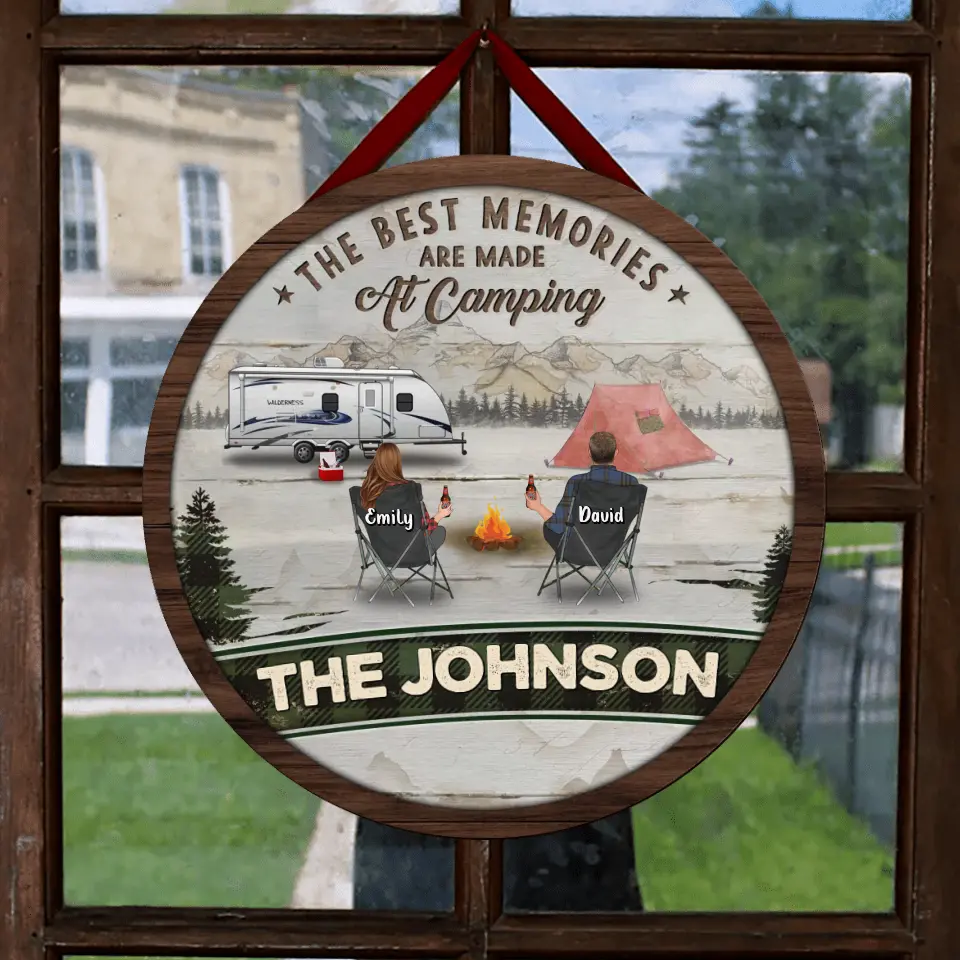Personalized Camping Wooden Sign - Gift Idea For Couple/Family/Camping Lover - Couple With Up to 3 Kids And 3 Pets - The Best Memories Are Made At Camping