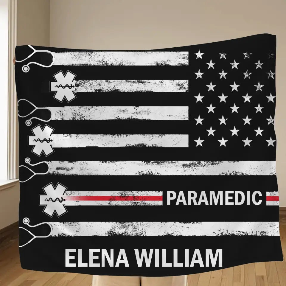 Personalized US Healthcare Worker Fleece Throw Blanket & Quilt - Gift Idea For Paramedic/Colleague
