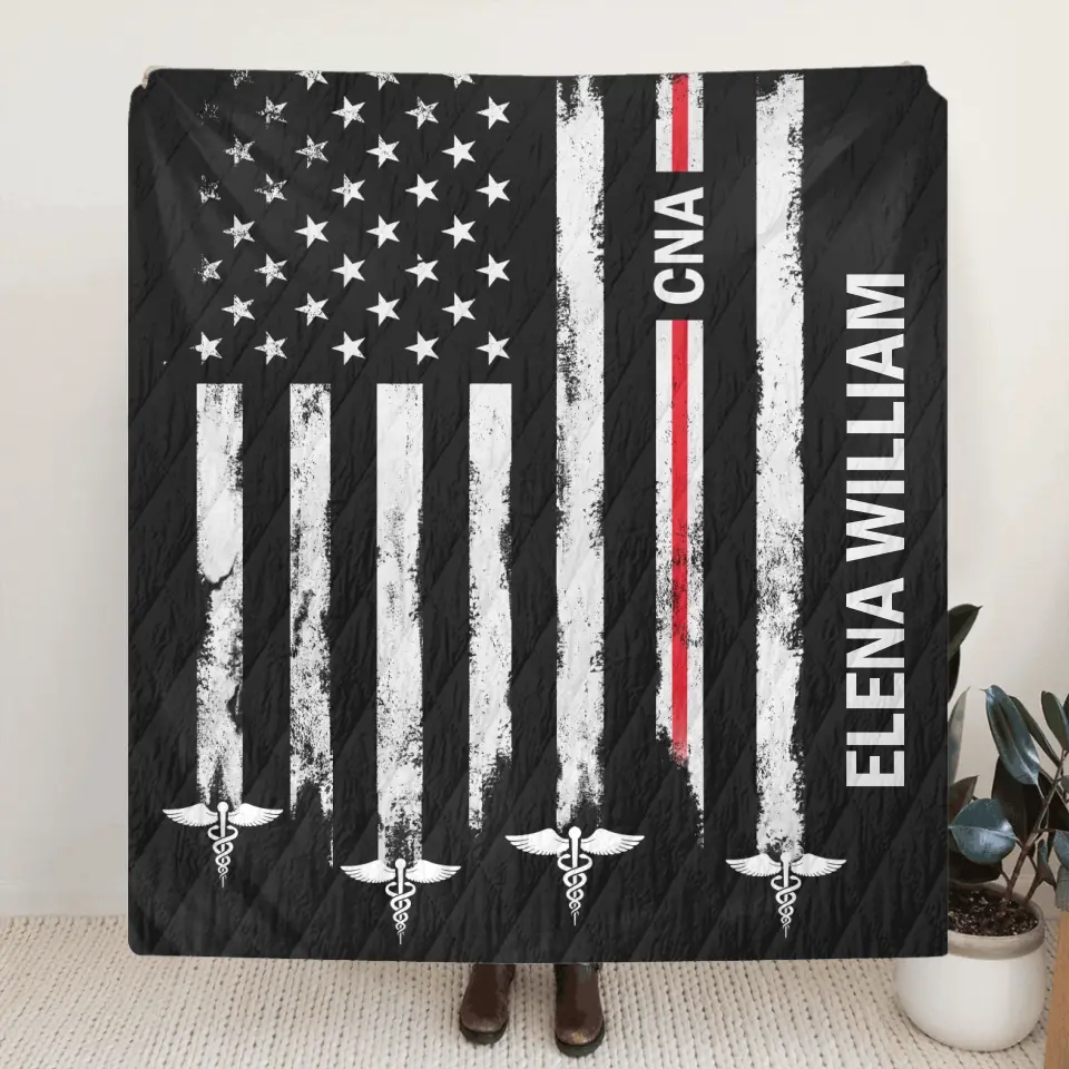Personalized US Healthcare Worker Fleece Throw Blanket & Quilt - Gift Idea To CNA