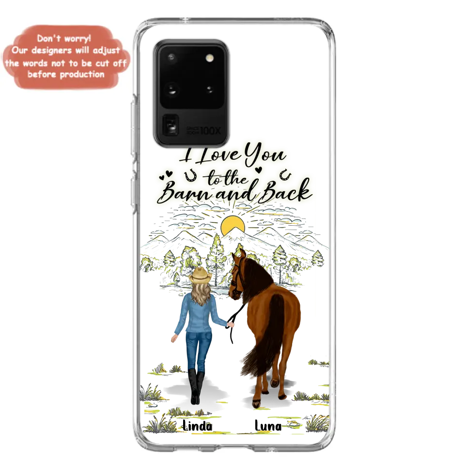 Personalized Horse Girl Phone Case - Up to 6 Horses - Gift Idea for Horse Lovers - I Love You To The Barn & Back - Case for iPhone/Samsung