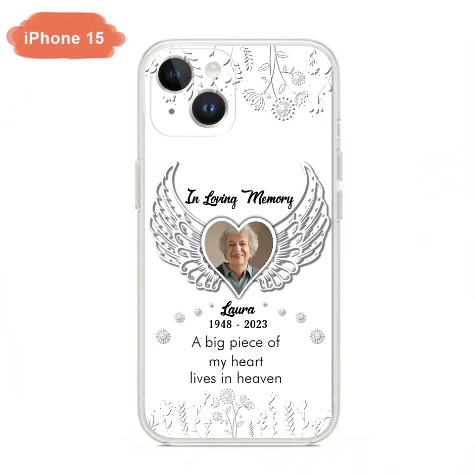 Personalized Memorial Phone Case - Upload Photo - Memorial Gift Idea For Family Member - A Big Piece Of My Heart Lives In Heaven - Case For iPhone/Samsung