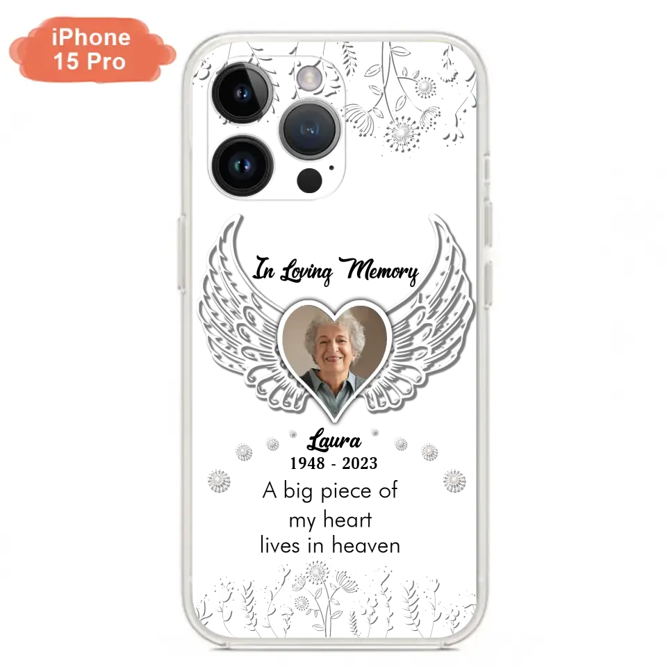 Personalized Memorial Phone Case - Upload Photo - Memorial Gift Idea For Family Member - A Big Piece Of My Heart Lives In Heaven - Case For iPhone/Samsung