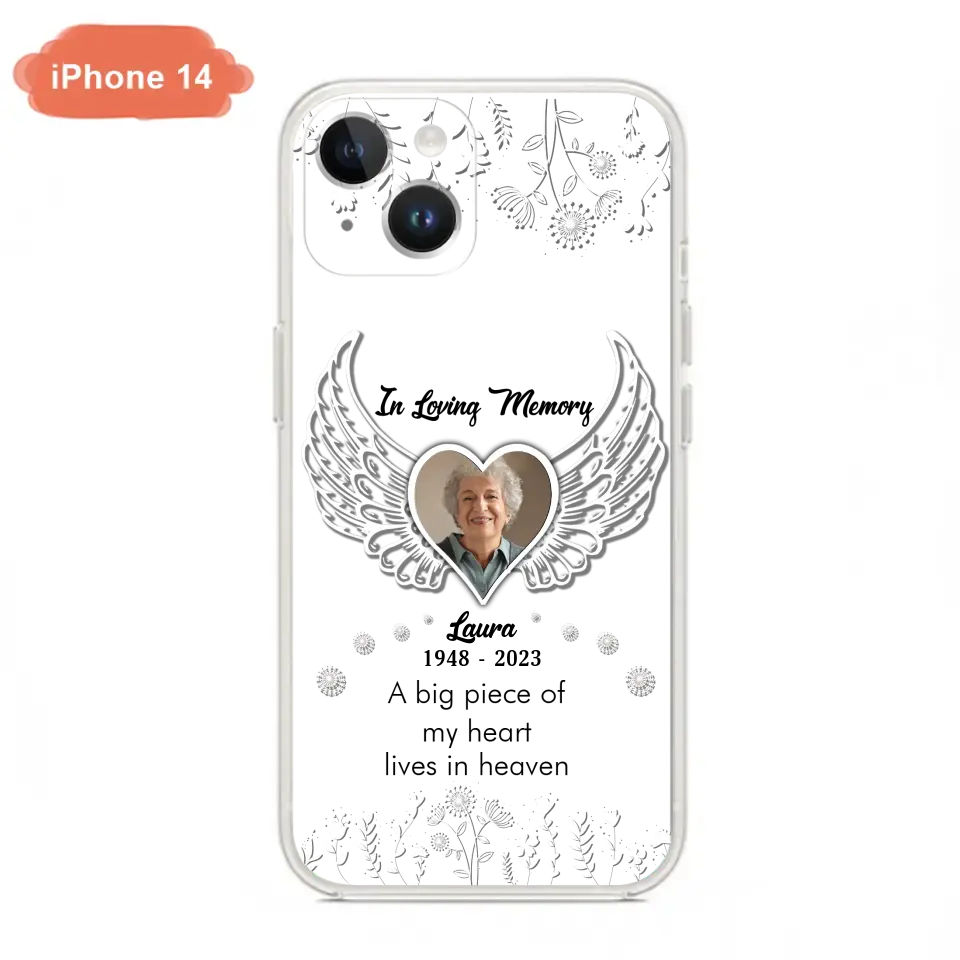 Personalized Memorial Phone Case - Upload Photo - Memorial Gift Idea For Family Member - A Big Piece Of My Heart Lives In Heaven - Case For iPhone/Samsung