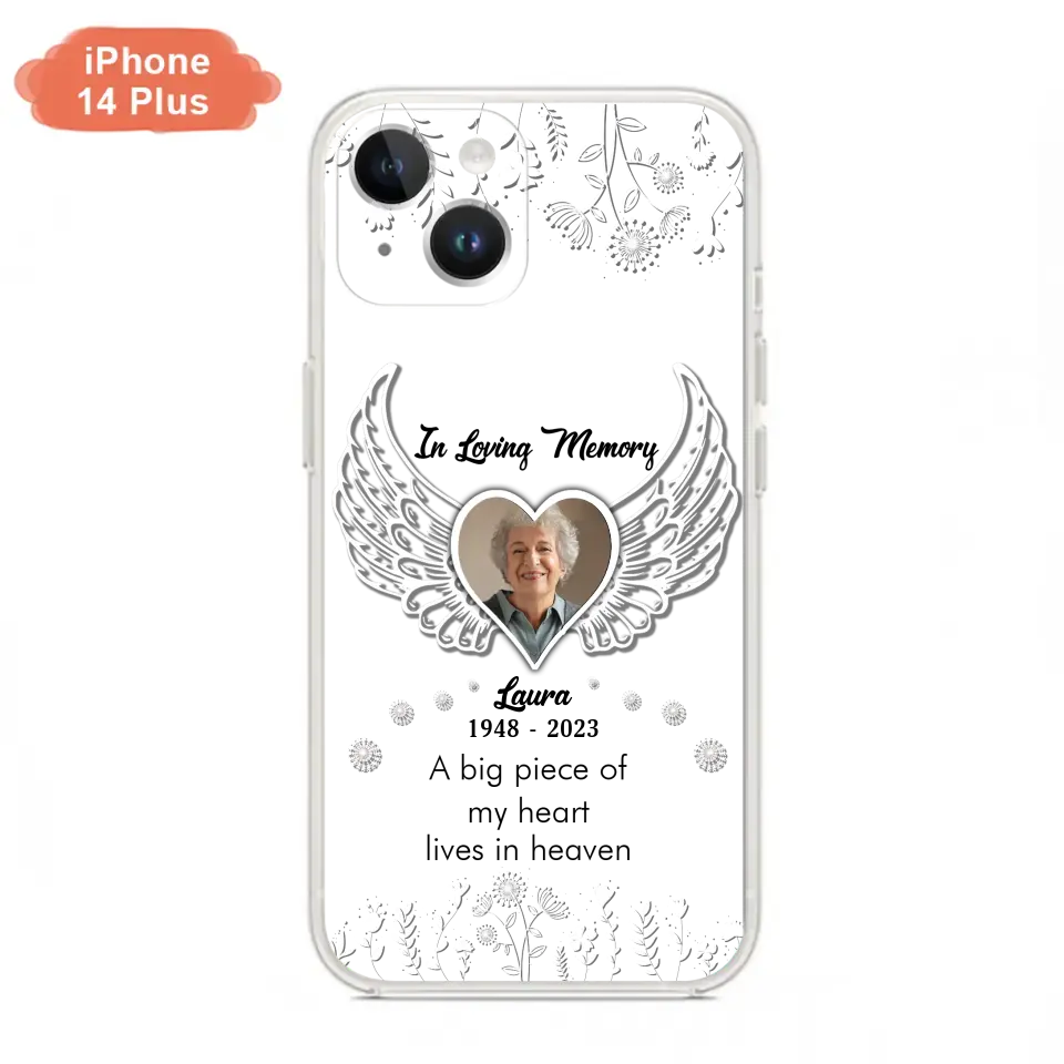 Personalized Memorial Phone Case - Upload Photo - Memorial Gift Idea For Family Member - A Big Piece Of My Heart Lives In Heaven - Case For iPhone/Samsung