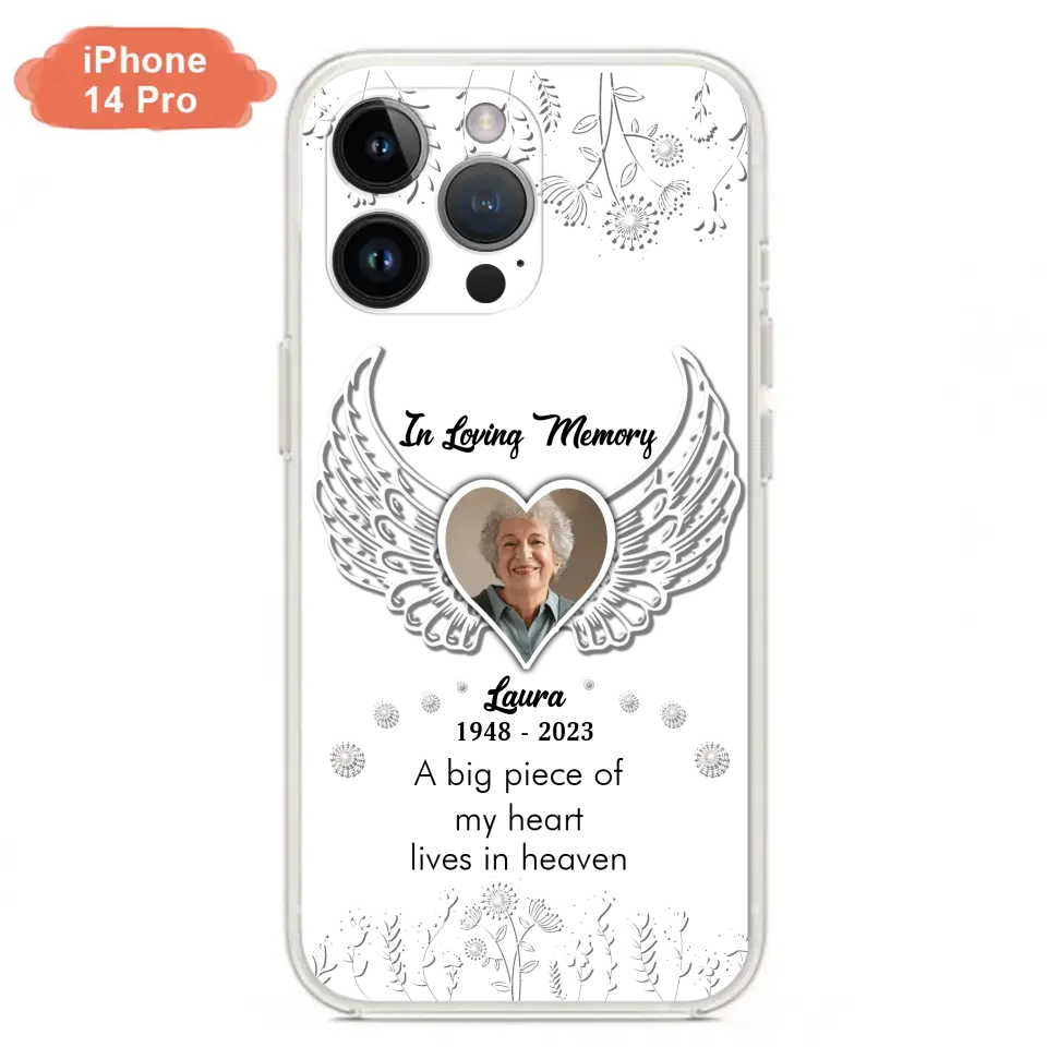 Personalized Memorial Phone Case - Upload Photo - Memorial Gift Idea For Family Member - A Big Piece Of My Heart Lives In Heaven - Case For iPhone/Samsung