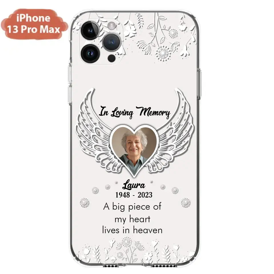 Personalized Memorial Phone Case - Upload Photo - Memorial Gift Idea For Family Member - A Big Piece Of My Heart Lives In Heaven - Case For iPhone/Samsung