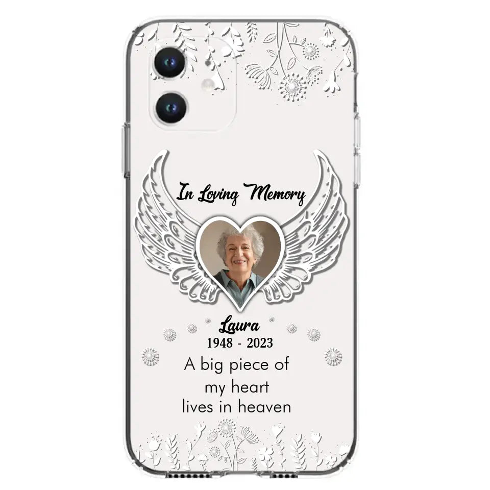 Personalized Memorial Phone Case - Upload Photo - Memorial Gift Idea For Family Member - A Big Piece Of My Heart Lives In Heaven - Case For iPhone/Samsung
