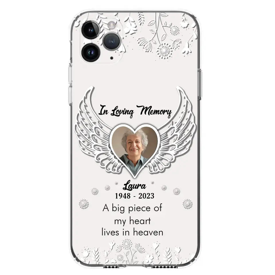 Personalized Memorial Phone Case - Upload Photo - Memorial Gift Idea For Family Member - A Big Piece Of My Heart Lives In Heaven - Case For iPhone/Samsung