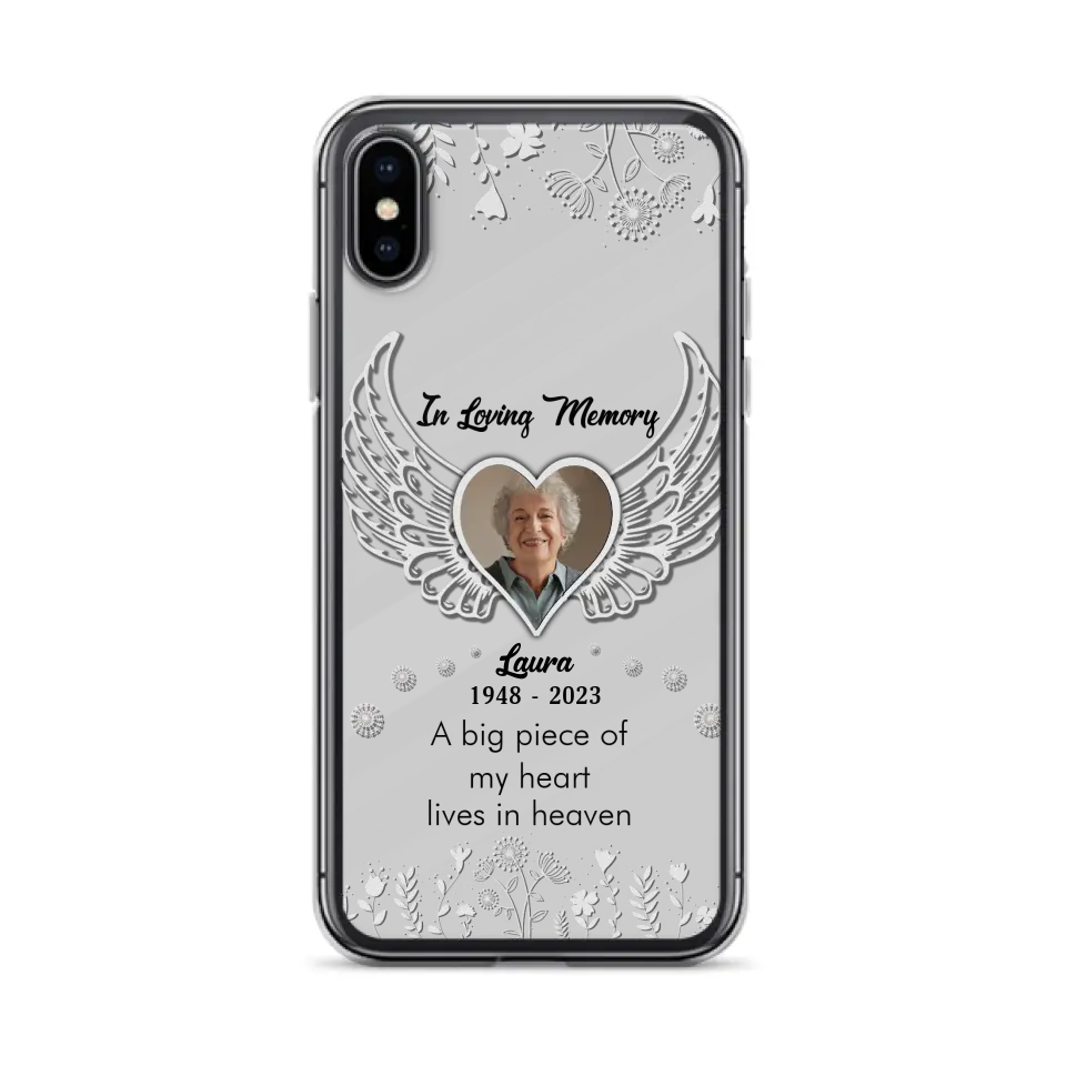 Personalized Memorial Phone Case - Upload Photo - Memorial Gift Idea For Family Member - A Big Piece Of My Heart Lives In Heaven - Case For iPhone/Samsung