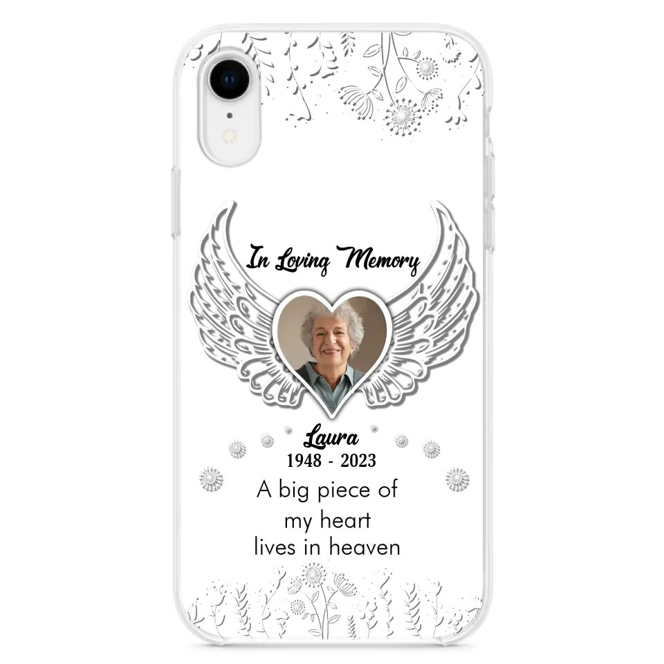 Personalized Memorial Phone Case - Upload Photo - Memorial Gift Idea For Family Member - A Big Piece Of My Heart Lives In Heaven - Case For iPhone/Samsung