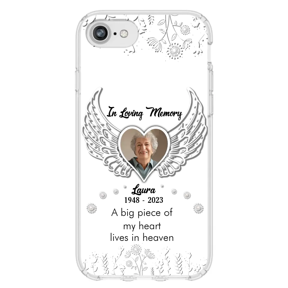 Personalized Memorial Phone Case - Upload Photo - Memorial Gift Idea For Family Member - A Big Piece Of My Heart Lives In Heaven - Case For iPhone/Samsung