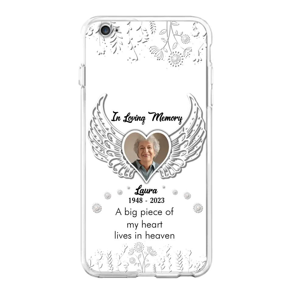 Personalized Memorial Phone Case - Upload Photo - Memorial Gift Idea For Family Member - A Big Piece Of My Heart Lives In Heaven - Case For iPhone/Samsung