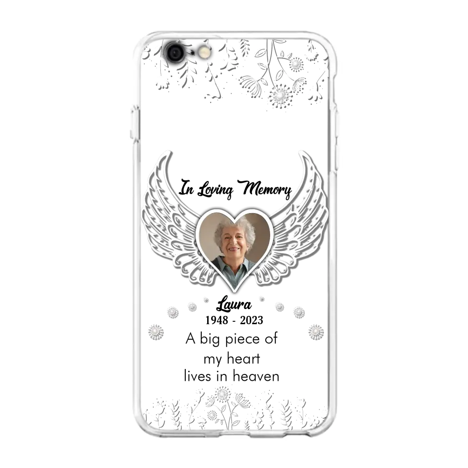 Personalized Memorial Phone Case - Upload Photo - Memorial Gift Idea For Family Member - A Big Piece Of My Heart Lives In Heaven - Case For iPhone/Samsung