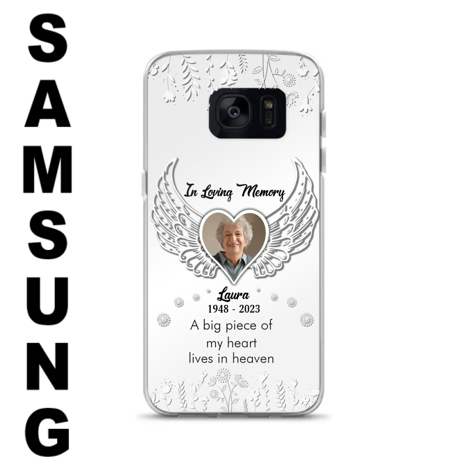 Personalized Memorial Phone Case - Upload Photo - Memorial Gift Idea For Family Member - A Big Piece Of My Heart Lives In Heaven - Case For iPhone/Samsung