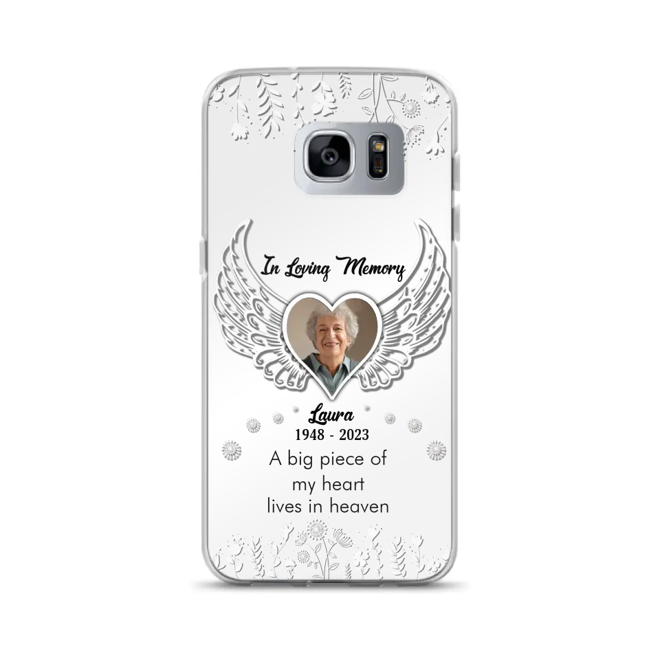 Personalized Memorial Phone Case - Upload Photo - Memorial Gift Idea For Family Member - A Big Piece Of My Heart Lives In Heaven - Case For iPhone/Samsung