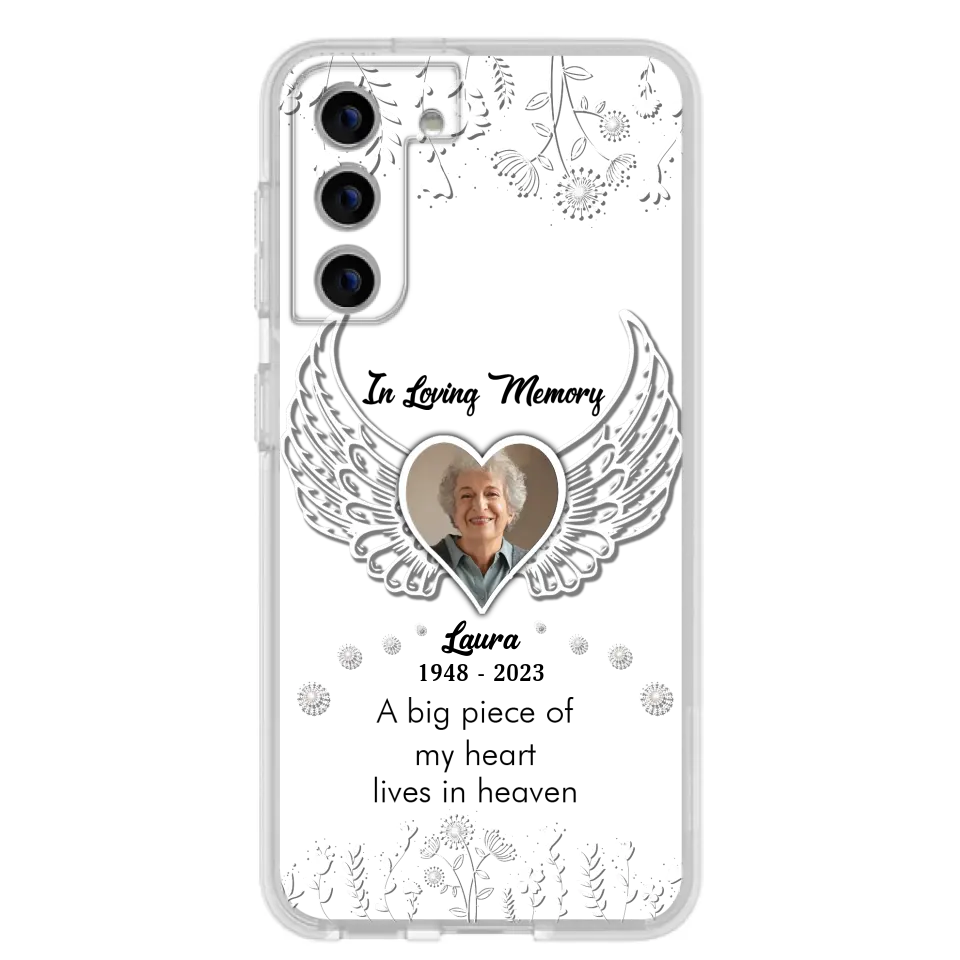 Personalized Memorial Phone Case - Upload Photo - Memorial Gift Idea For Family Member - A Big Piece Of My Heart Lives In Heaven - Case For iPhone/Samsung