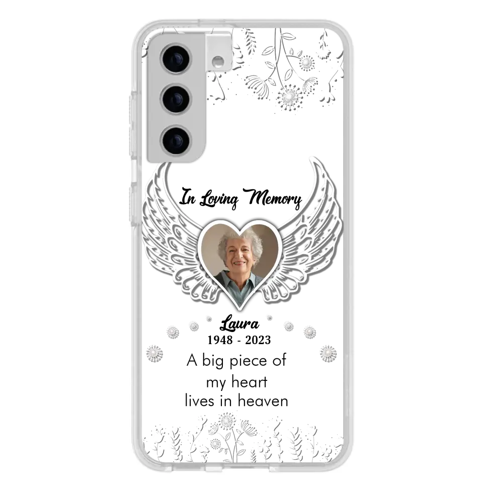 Personalized Memorial Phone Case - Upload Photo - Memorial Gift Idea For Family Member - A Big Piece Of My Heart Lives In Heaven - Case For iPhone/Samsung