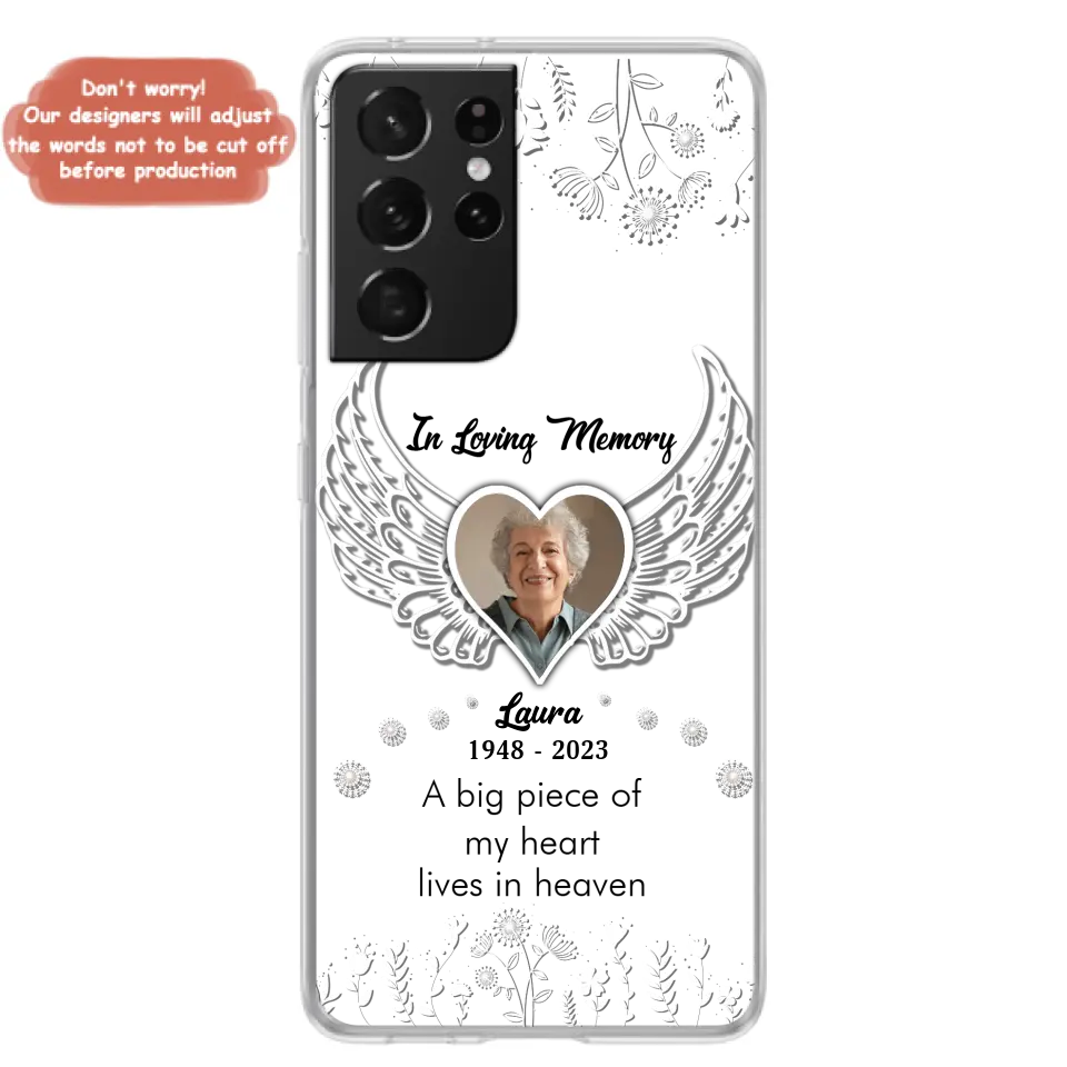 Personalized Memorial Phone Case - Upload Photo - Memorial Gift Idea For Family Member - A Big Piece Of My Heart Lives In Heaven - Case For iPhone/Samsung