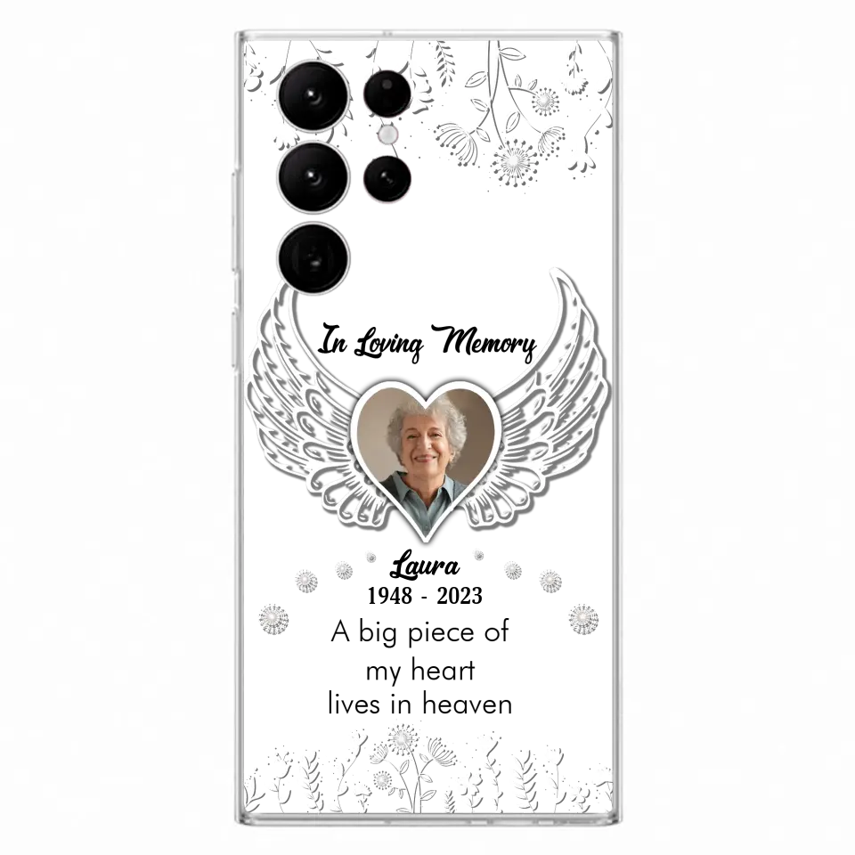 Personalized Memorial Phone Case - Upload Photo - Memorial Gift Idea For Family Member - A Big Piece Of My Heart Lives In Heaven - Case For iPhone/Samsung