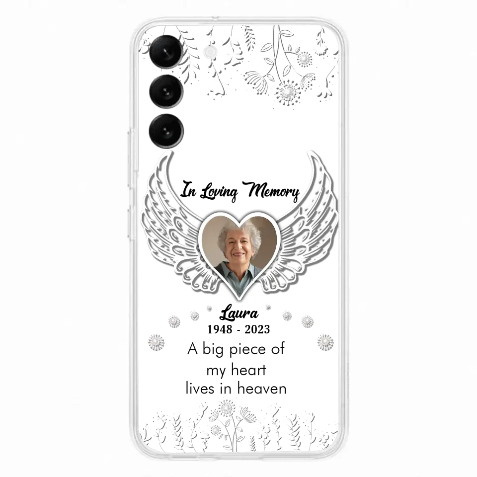 Personalized Memorial Phone Case - Upload Photo - Memorial Gift Idea For Family Member - A Big Piece Of My Heart Lives In Heaven - Case For iPhone/Samsung