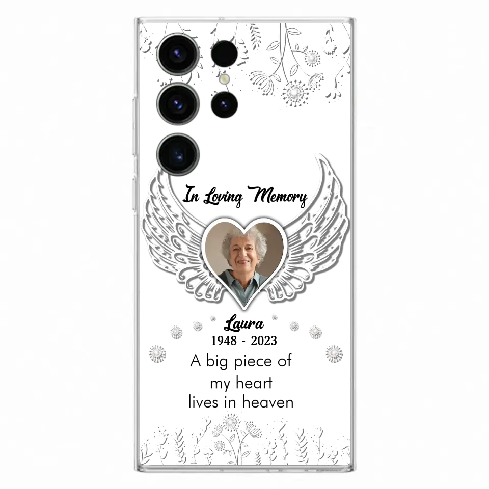 Personalized Memorial Phone Case - Upload Photo - Memorial Gift Idea For Family Member - A Big Piece Of My Heart Lives In Heaven - Case For iPhone/Samsung