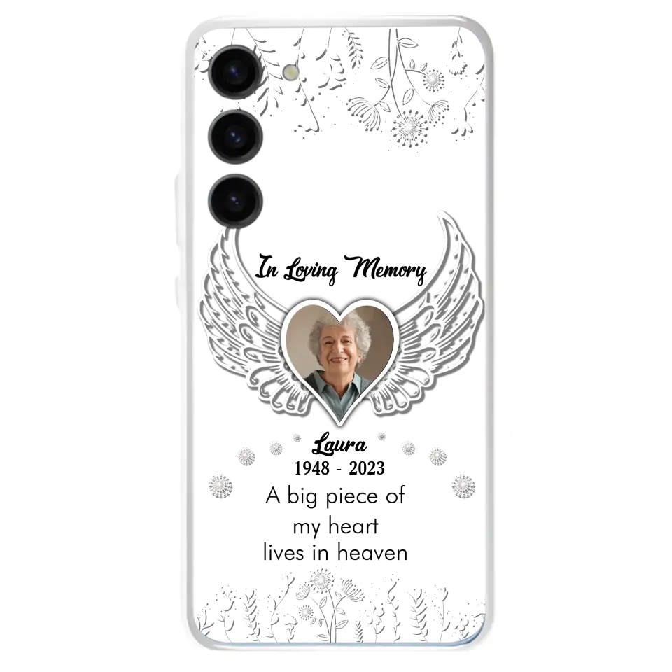 Personalized Memorial Phone Case - Upload Photo - Memorial Gift Idea For Family Member - A Big Piece Of My Heart Lives In Heaven - Case For iPhone/Samsung