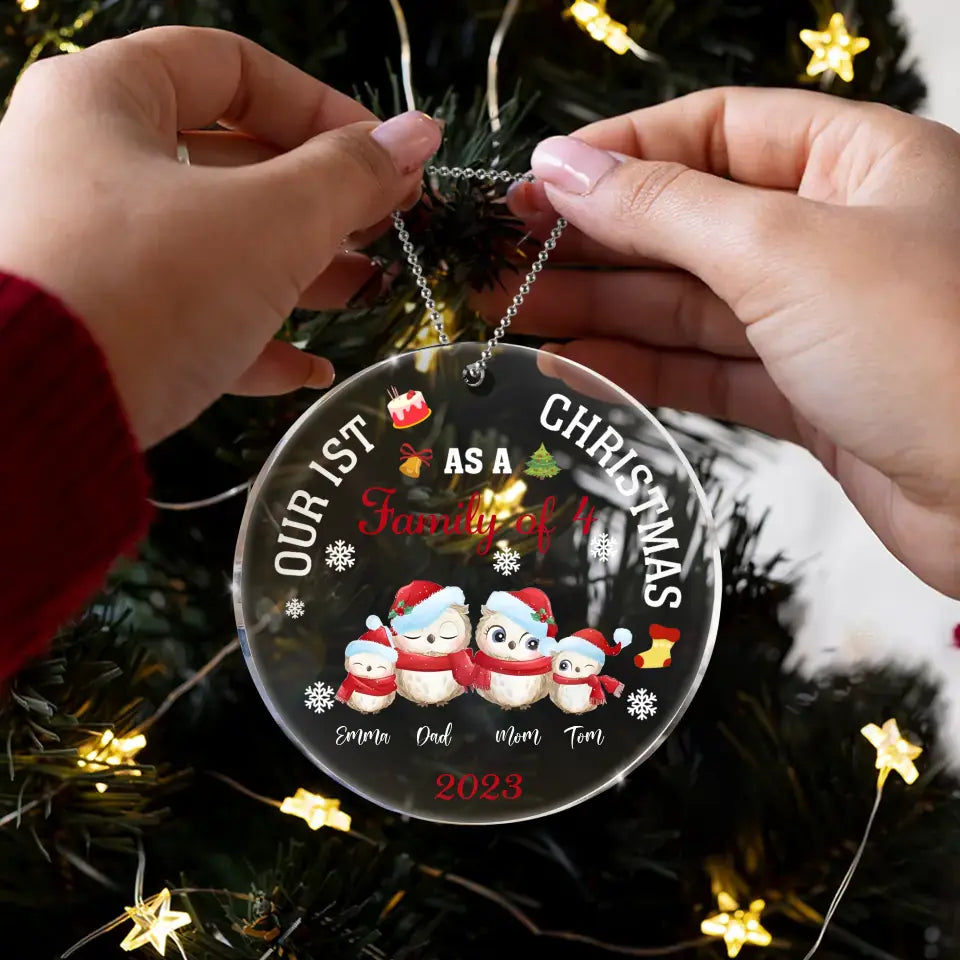 Personalized Family Circle Acrylic Ornament - Christmas Gift Idea For Couple/Family - Our 1st Christmas As A Family Of 3