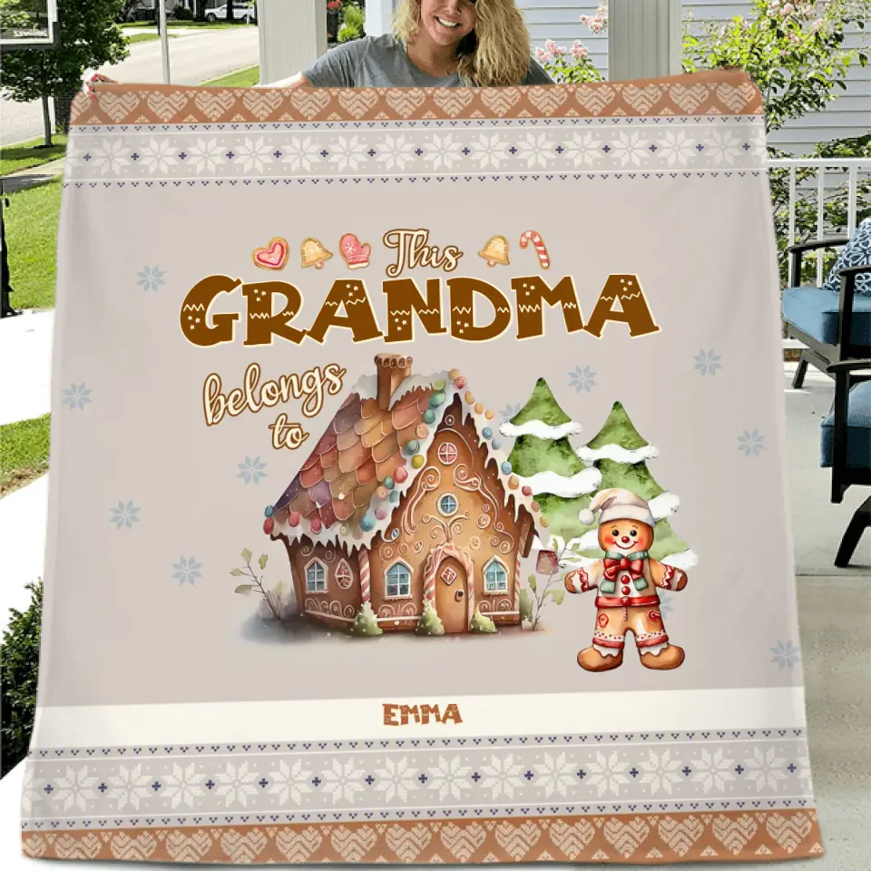 Personalized Grandma's Cookies Christmas Quilt/Fleece Throw Blanket - Gift Idea For Grandma/Mom - Up to 10 Kids - This Grandma Belongs To