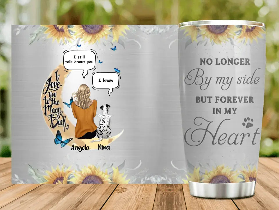 Custom Memorial Dog Mom Tumbler - Up to 4 Dogs - Memorial Gift Idea For Dog Owners - No Longer By My Side But Forever In My Heart