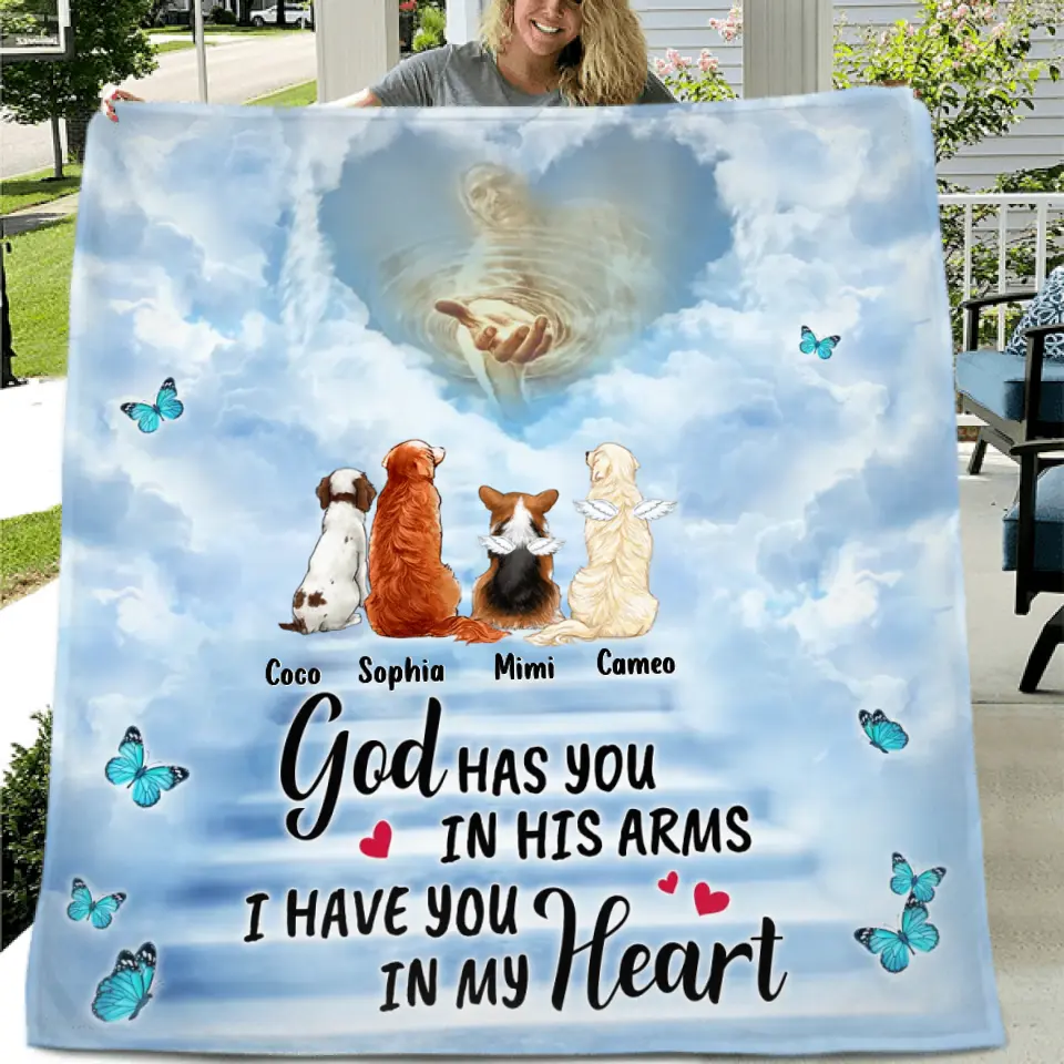 Personalized Memorial Pet Fleece Throw Blanket & Quilt - Memorial Gift Idea For Pet Lovers - God Has You In His Arms I Have You In My Heart