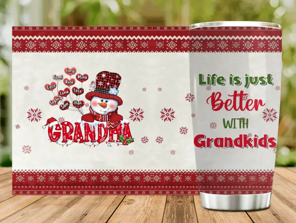 Personalized Grandma Tumbler - Gift Idea For Christmas  - Up to 10 Grandkids - Life Is Just Better With Grandkids