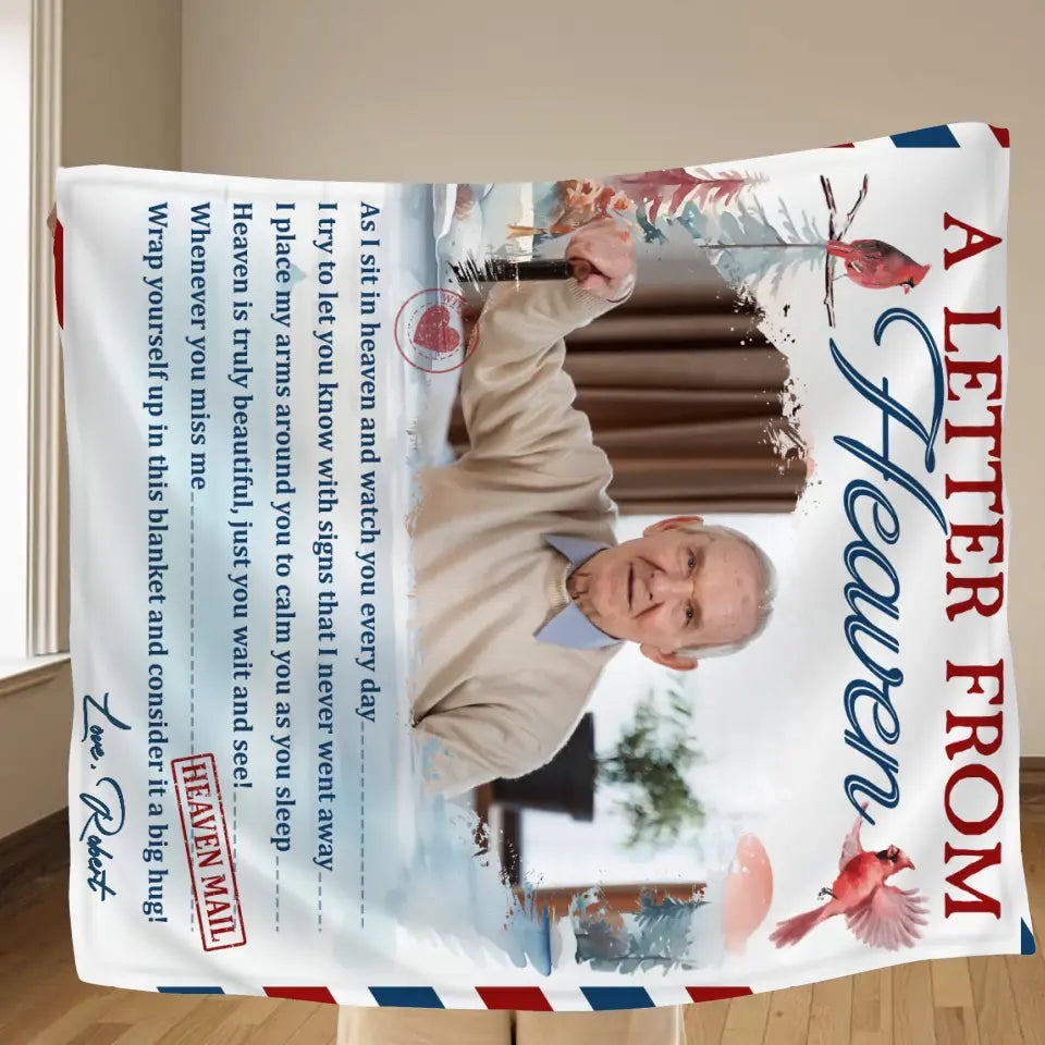 Personalized Memorial Photo Quilt/Fleece Throw Blanket - Memorial Gift Idea - Upload Photo - A Letter From Heaven